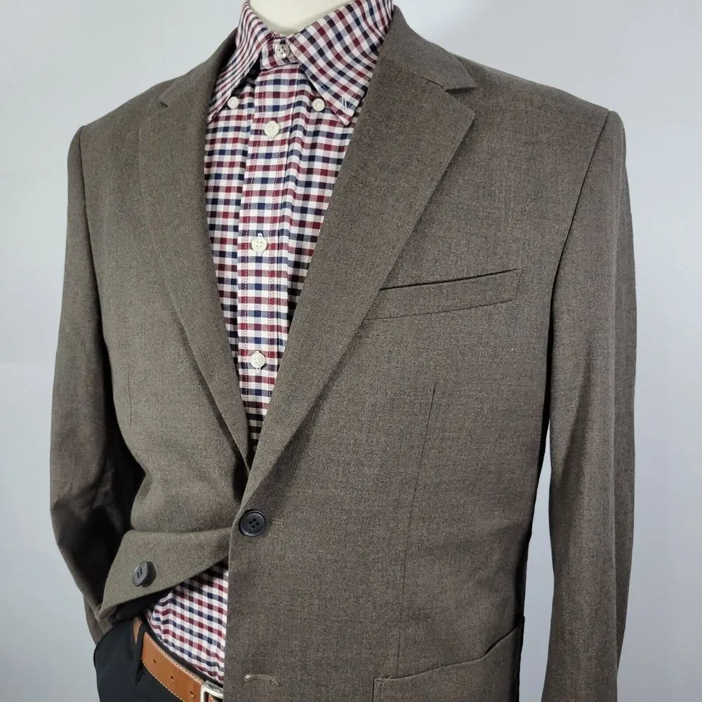 H&M Men's‎ Flannel Sport Coat Blazer Two Button Brown Poly Blend Regular Fit 42R
